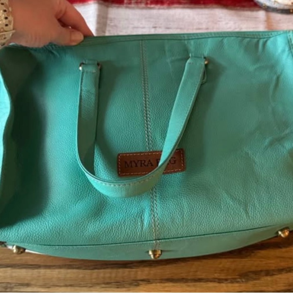 Myra Bag Turquoise and Cowhide Shoulder Bag - Picture 5 of 7